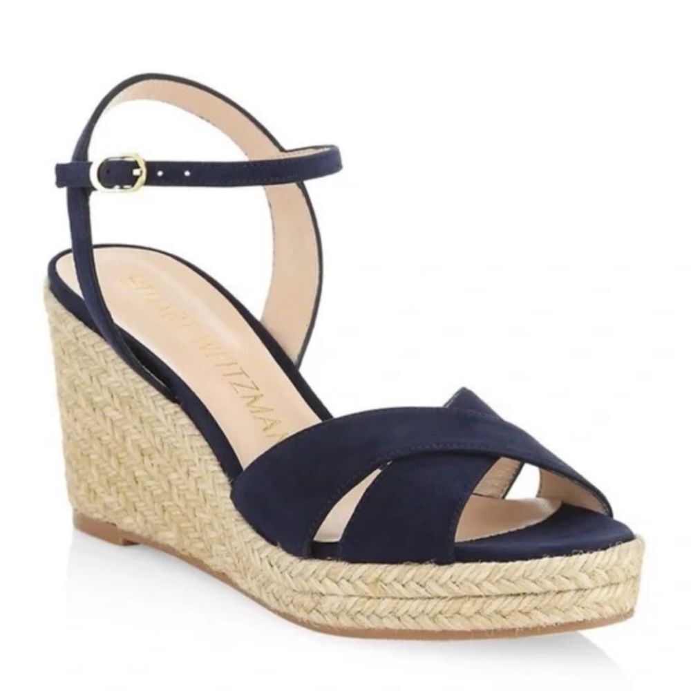 Stuart Weitzman Navy Wedge Sandals